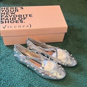 Anthropologie silver studded flats size 37 NIB
